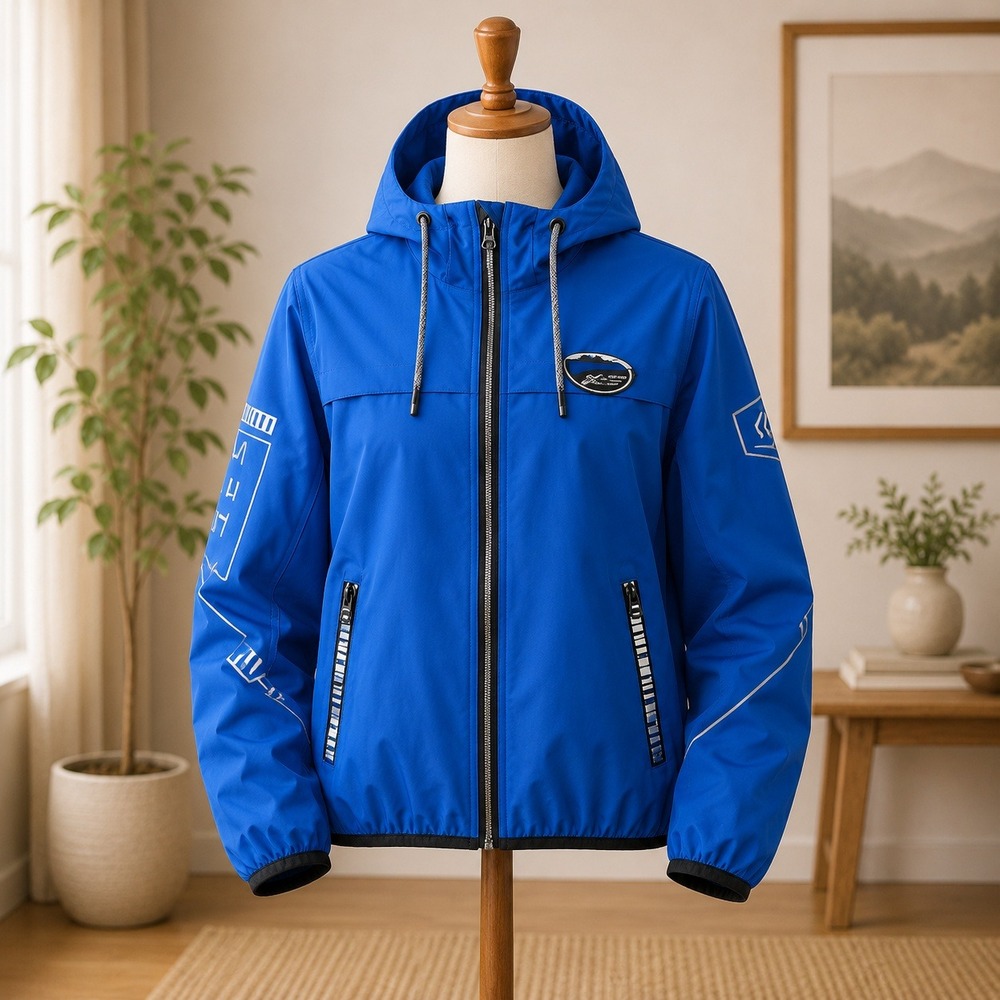 Unbranded Streetwear Windbreaker Jacket Mens M Blue Graphic Real Life Hooded Zip